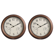 2pcs 12inch Wall Clock,Retro Waterproof Clock with Displays Thermometer&Hygrometer,Noise-Free Clock for Indoor/Outdoor
