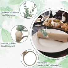 Napkin Rings Set of 24 Rustic Eucalyptus Wooden Napkin Rings Boho Leaf Wood Bead Farmhouse Napkin Ring Holder