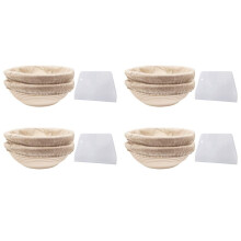 Ensemble Rond, 8 Paniers à Levure pour Pain et Pâte à Pain, Panier de Fermentation Banneton avec Insert en Lin, Set de Grattoir à Pâte Rond