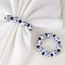 20PCS Ethnic Style Hand-Painted White Beads Napkin Ring Home Table Decoration Napkin Buckle Hand Drawn Napkin Ring