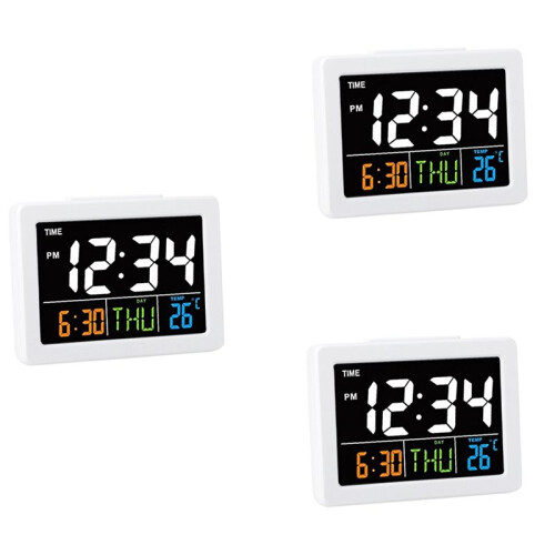 3X Color Large Screen LCD Electronic Desk Alarm Clock with Temperature Date Display