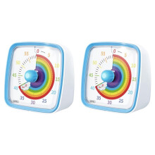 2X Visueller 60-Minuten-Timer mit Nachtlicht, Countdown-Timer, Pomodoro-Timer mit Regenbogenmuster für Kinder und Erwachsene, Blau