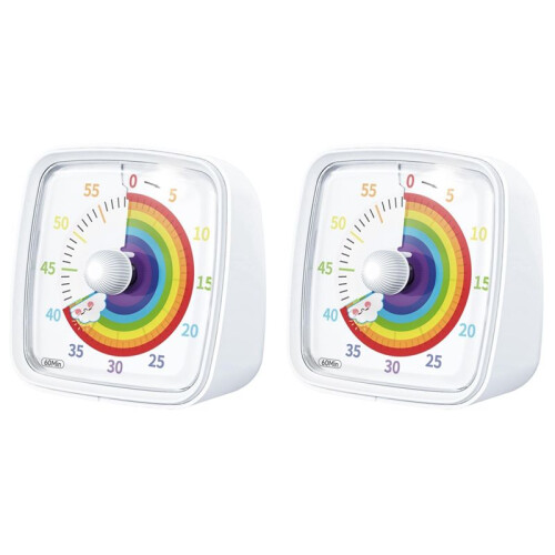 2X 60-Minute Visual Timer with Night Light,Countdown Timer,Pomodoro Timer with Rainbow Pattern for Kids and Adults White