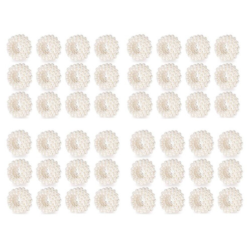 Ensemble de 48 Ronds de Serviette, DéCoration de Table de Boucle de Serviette de Mariage en Perles Blanches