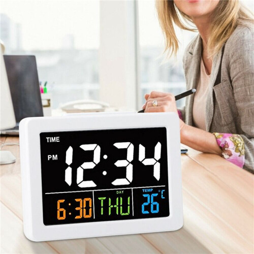 3X Color Large Screen LCD Electronic Desk Alarm Clock with Temperature Date Display 2