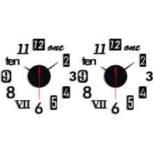 2X DIY Wall Clock - Modern 3D Mirror Wall Clock Decor,Roman Numerals Clock - Wall Sticker Clock Home Room Decor Black