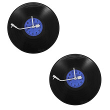 2X Reloj de Pared Retro Redondo de Cuarzo Diseño Artístico Decoración para Casa Sala Cocina Reloj de Vinilo Plástico Azul + Negro