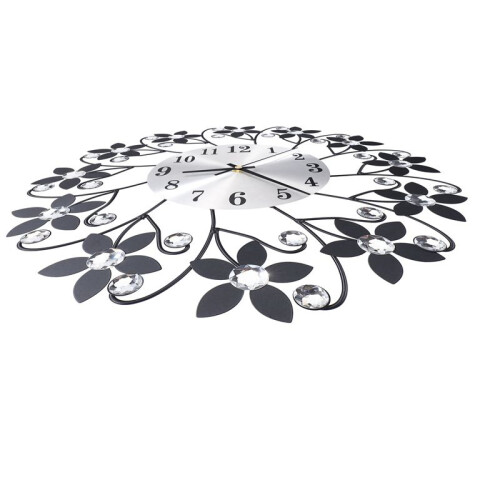 2X 3D Wall Clock,Round Leaf Petals Metal Wall Clock, Dial with Arabic Numerals, Decorative Clock Silver Black 2