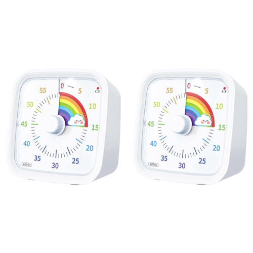 2X 60 Minute Visual Timer with Protective Case, Rainbow Disk Timer, Silent Countdown  Management Tool White