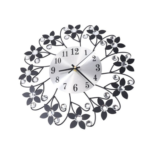 2X 3D Wall Clock,Round Leaf Petals Metal Wall Clock, Dial with Arabic Numerals, Decorative Clock Silver Black 1