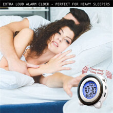 5X Digital Alarm Clock, Date Display Twin Bell Very Loud for Heavy Sleepers Dual Alarm Backlight for Teens