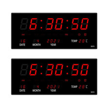 2X LED Perpetual Calendar Electronic Clock Digital Wall Clock Alarm Hourly Chiming Temperature Table Clocks Red