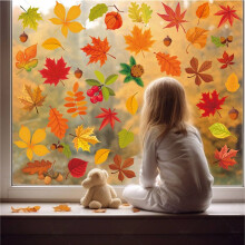 12X Thanksgiving Fall Leaves Window Clings Window Decals Fall Clings for Glass Window Seasonal Autumn Decoration