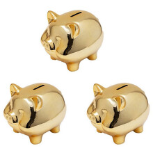 3X Ceramic Gold Pig Piggy Bank Cute Coin Piggy Bank Home Furnishings Lucky Pig Decoration,Gold Pig