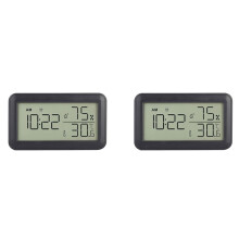 2X Thermometer Hygrometer Indoor mit Wecker, LCD-Digitalthermometer, für Zimmer, Wohnzimmer, Weinkeller (Schwarz)