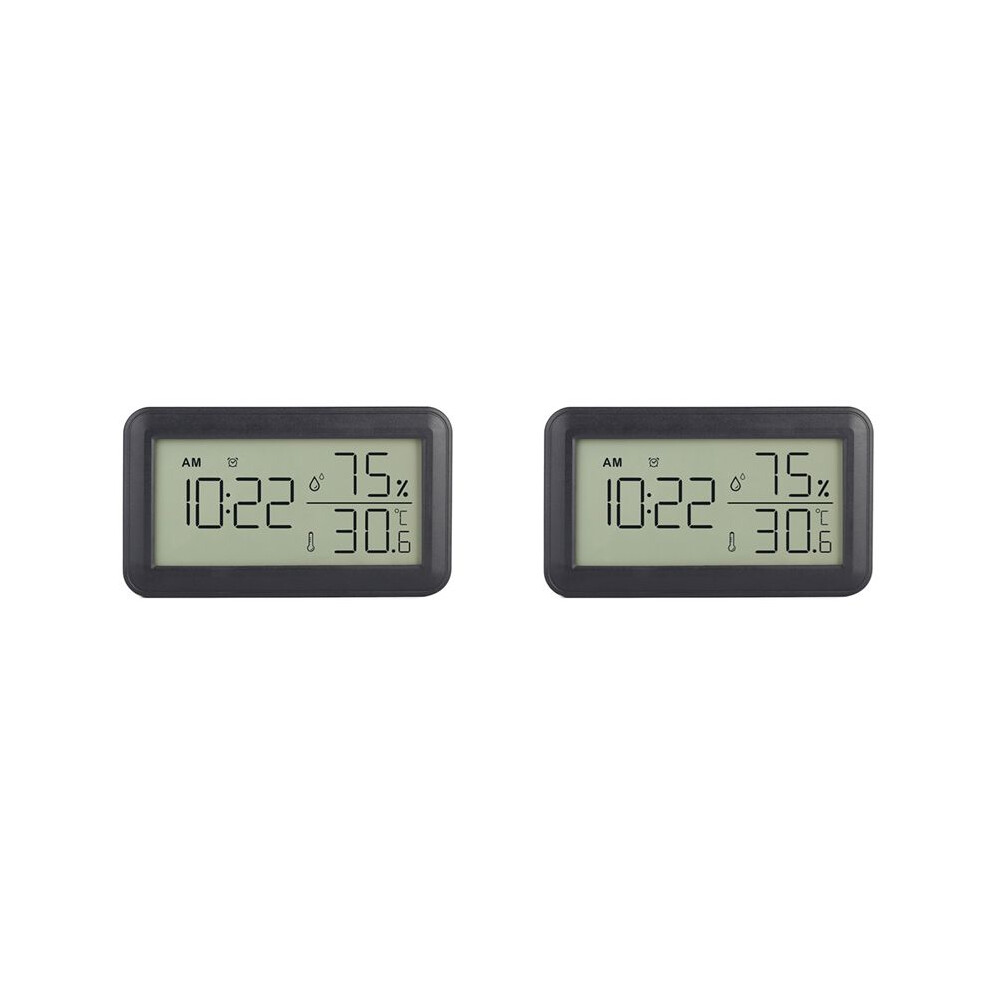 2X Thermometer Hygrometer Indoor With Alarm Clock, Lcd Digital Thermometer, For Room, Living Room, Wine Cellar (Black) Black Typecat