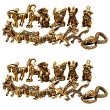 24X Statue de Dragon Du Zodiaque Chinois en Bronze, Ornements en Cuivre Antique, Collection Miniature D'Animaux, Artisanat de Décoration pour la