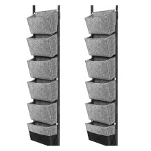 2X 6 Pockets Garden Wall Hanging Planting Bags Vegetable Green Plant Grow Planter Gray