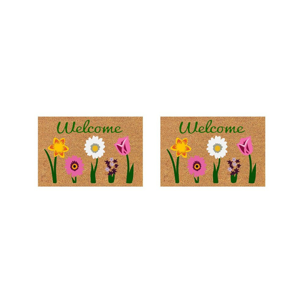 2X Welcome Floral Coir Doormat for Indoor Outdoor the Outdoor Mat for Entryway Outside Yard Home Decoration