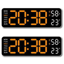 2X Large Digital Wall Clock Temperature and Humidity Week Display Electronic LED Table Alarm Clock 12/24H Orange