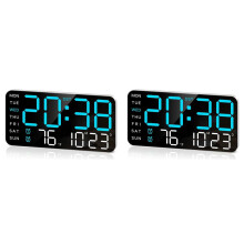 2X Horloge Murale Numérique de 8,4 Pouces, Réveil à LED avec Gros Chiffres, Date, Température, Heure D'Été, pour Chambre, Cadeau, Bleu