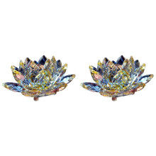 2X C Figurine de Fleur de Lotus en Cristal, Décoration de Mariage pour la Saint-Valentin, Collection Artisanale en Verre, Ornements de Table, Cadeau