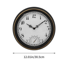 2X Outdoor Waterproof Wall Clock with Thermometer IP44 Vintage Round Garden Decor Clock 12 Inch Outdoor Clock