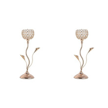 2X Gold Crystal Candle Holder, Iron Flower Shaped Candlestick Small Vintage Candlestick Set for Table Centerpiece,L