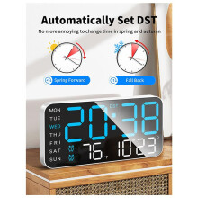2pcs 8.4In Large Digital Wall Clock,Led Alarm Clock with  Digits, Date, Temperature, DST, for Room, Bedroom,
