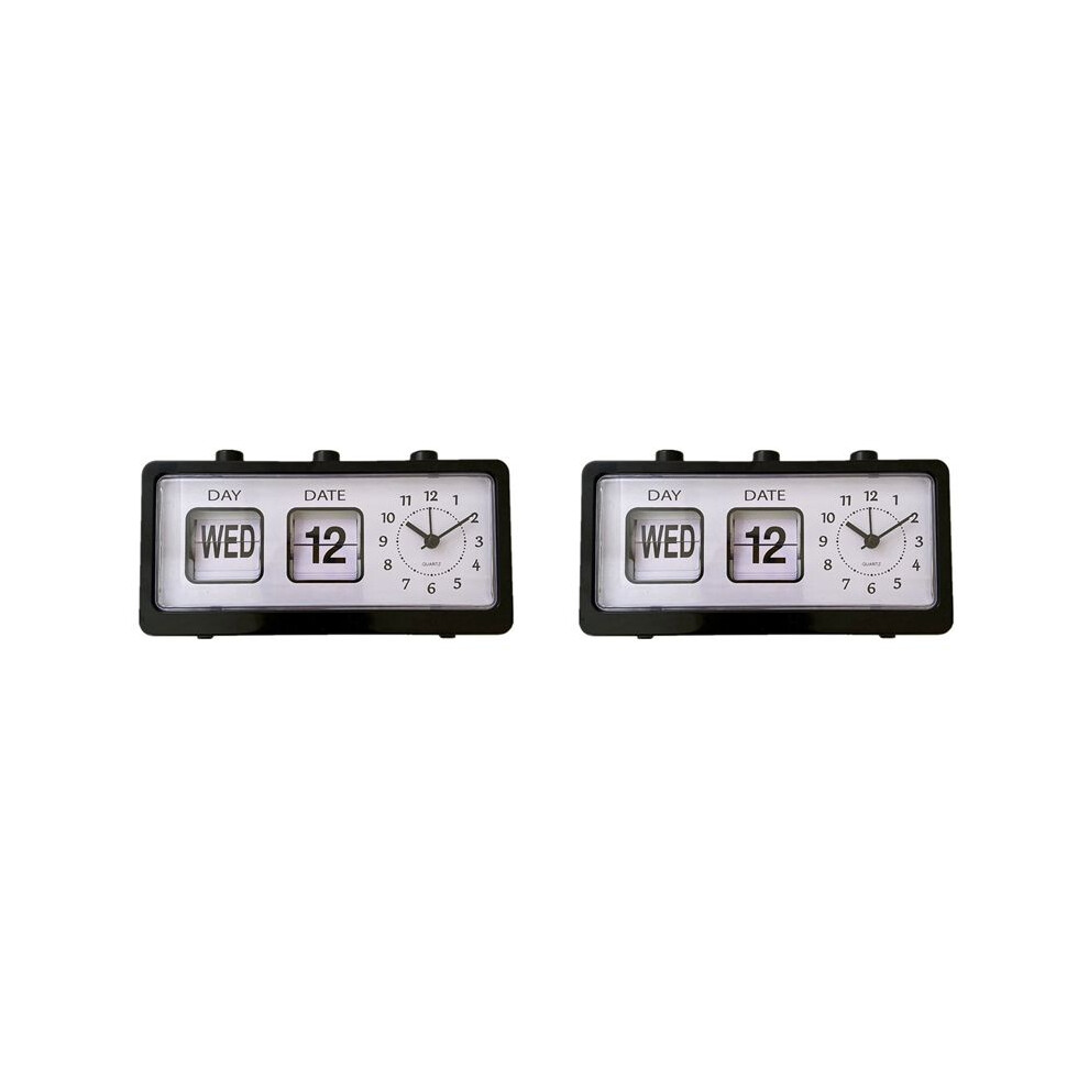 2X Mechanical Alarm Clock Novelty Flip Clock Desktop Digital Clock With Calendar Clock Home Decor Retro Decor, Black Typecat