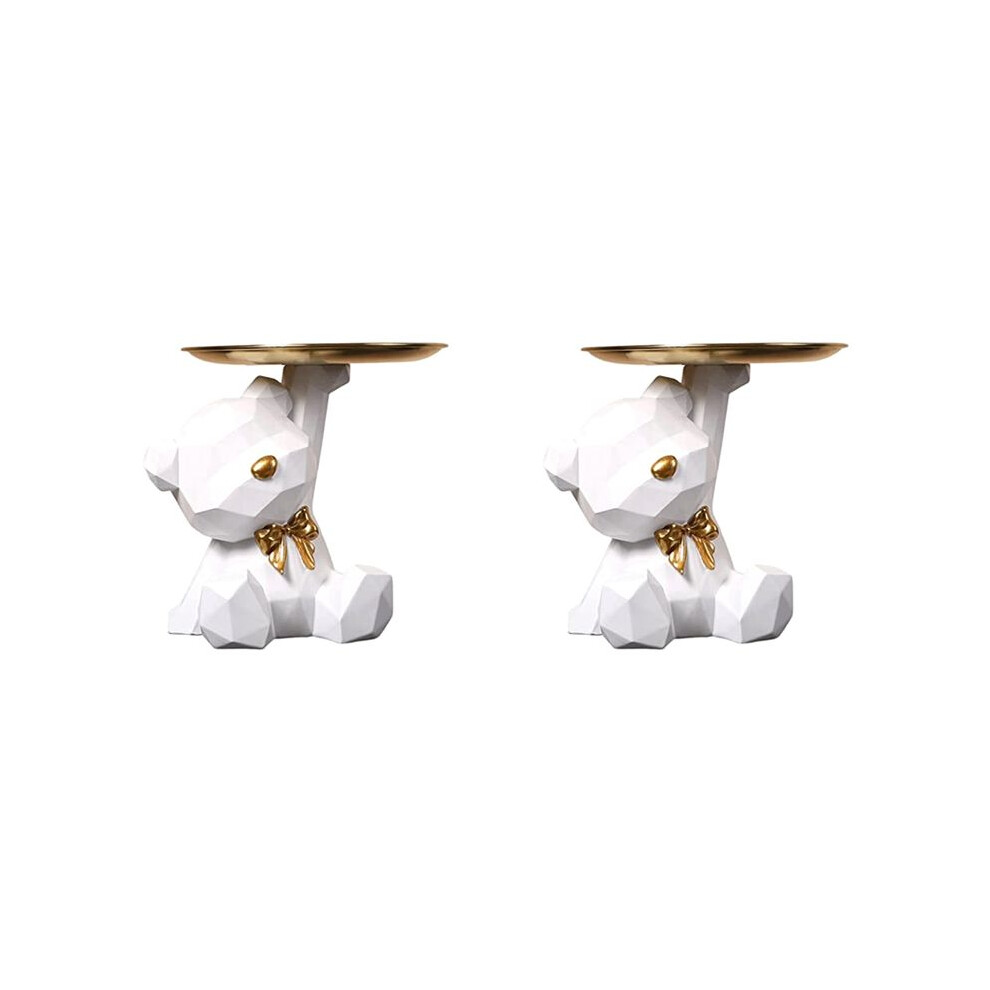 2X Tray Statue Key Holder Figurine, Jewelry Earrings Lipsticks Tray, Bear Statues With Dish, Sculptures Key Bowl-D Istovo
