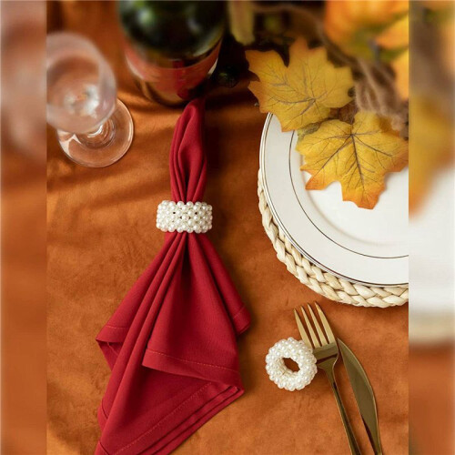 Ensemble de 72 Ronds de Serviette, Décoration de Table de Boucle de Serviette de Mariage en Perles Blanches 2