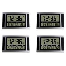 4X Digital Wall Clock LCD Large Number Temperature Calendar Alarm Table Desk Clock Modern Design Office Home Silver