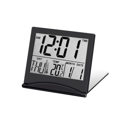 2X Electronic Folding LCD Digital Alarm Clock Desktop Temperature Hygrometer Clock Black 1
