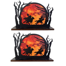 Headless Horseman Silhouette Halloween Skrivbordsdekoration, Headless Horseman Silhouette Staty med Bakgrund
