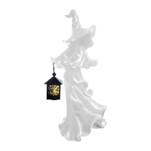 Halloween Häxa Resin Skulptur Spökskulptur med Lyktor Antika Halloween-Dekorationer Vit