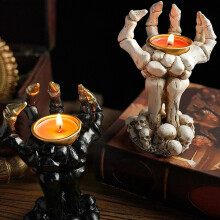 Halloween Candle Holder Skeleton Hand Candle Holder Resin Ornament Festival Candle Holder Candle Light White