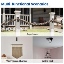 5Pack Black Decorative Ring Rope Supports Holders for Rope Fencing Stair Deck Railing Wall Mounted Hanger Ceiling Hook