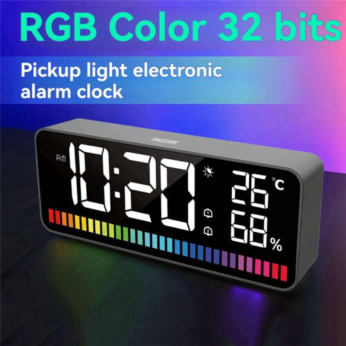 LED Alarm Clock Spectrum Pickup Electronic Clock Temperature & Humidity & Snooze Function 12/24Hr Brightness 1