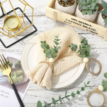 Napkin Rings Set of 30 Rustic Eucalyptus Leaf Rings Wood Bead Farmhouse Napkin Rings for Weddings & Table Decoration