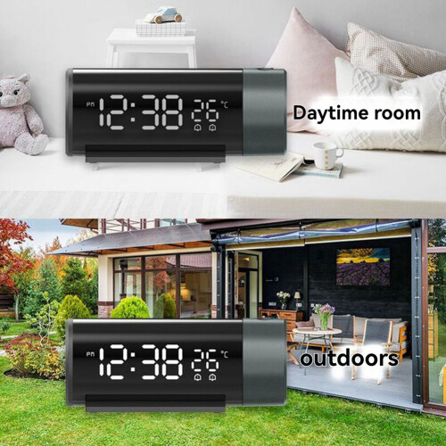 Projection Alarm Digital Clock USB Rechargeable Electronic Clock with 180 Rotating Projector 4 Level Brightness Dimmer 2