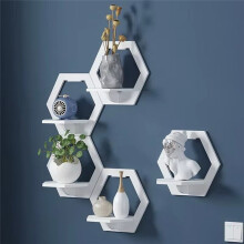 Estante de Pared de 6 Lados, Marco de Pared Sin Perforaciones, Dormitorio, BalcóN, Mesita de Noche, DecoracióN de Pared para el Hogar.