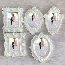 5Pcs Frames -White Small Vintage Flower Oval Rectangle Baroque Frames Table Top Frame for Holiday Partys Decor