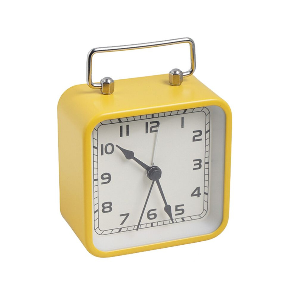 Small Metal Square Alarm Clock Desktop Silent Clock Students Sleep Luminous Quartz Watch Clock Yellow