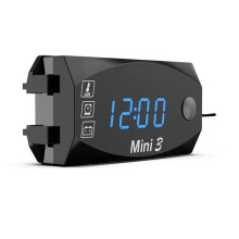 LCD-Scherm Voltmeter Waterdicht IP67 Digitale Tijdklok voor Motorfiets Scooter Auto Boot 3-in-1 Thermometer, Blauw Licht