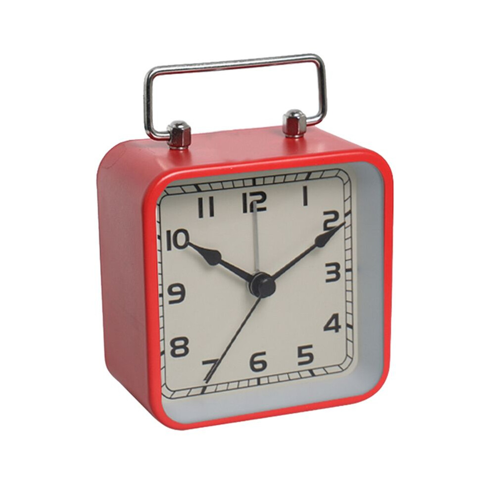 Small Metal Square Alarm Clock Desktop Silent Clock Students Sleep Luminous Quartz Watch Clock Red