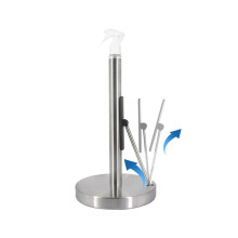 2 in 1 Paper Towel Holder with Spray Bottle, Countertop Paper Towels Holders Stand Under Cabinet Papertowels Roller