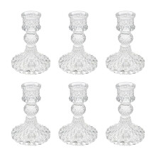 Glass Candlestick Holders Set of 6, Clear Diamond Taper Candle Holders for Table Centerpiece, Home Decorations
