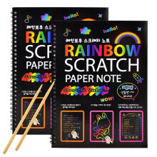 2Pcs Rainbow Scratch Paper Children'S Art Book Black DIY Rainbow Art Paper Card Neon Scratch Book with Wood Stick