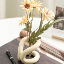 Ceramic Pen Holder Minimalist Design Rope Knot Toothbrush Holders Brush Stand for Bathroom Vanity & Countertops Decor-B